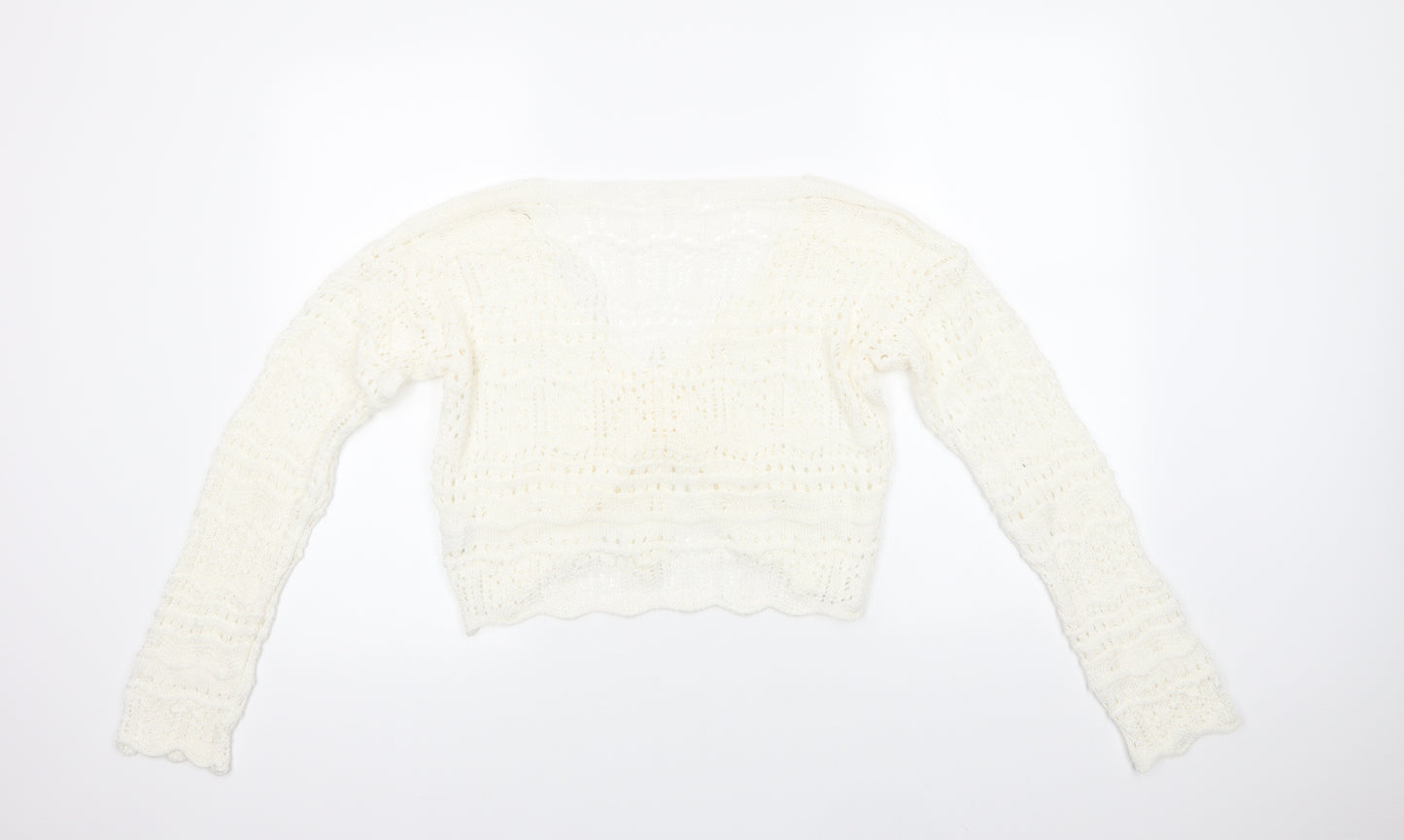 Missguided Womens Ivory V-Neck  Acrylic Pullover Jumper Size L