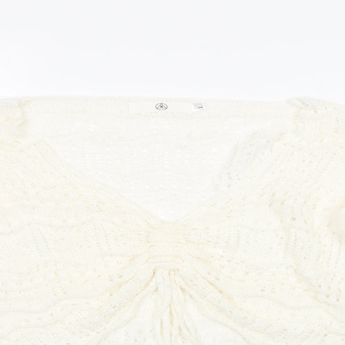 Missguided Womens Ivory V-Neck  Acrylic Pullover Jumper Size L