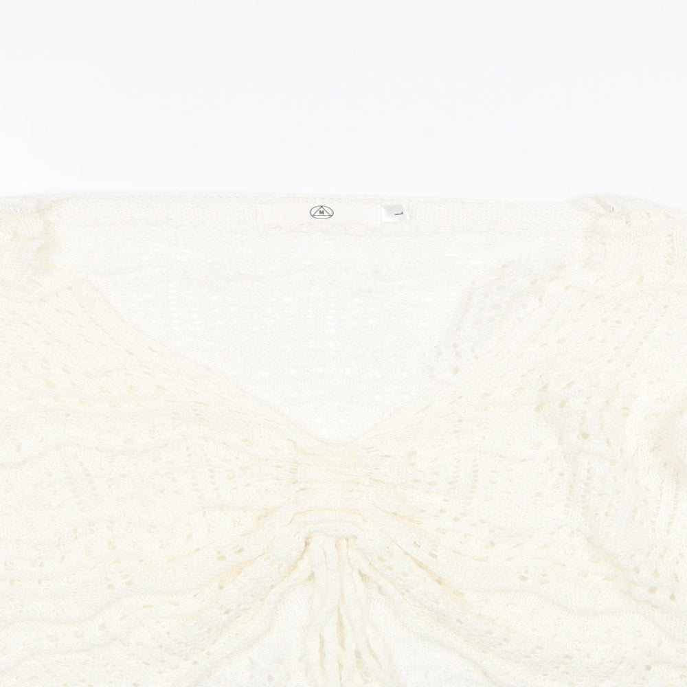Missguided Womens Ivory V-Neck  Acrylic Pullover Jumper Size L