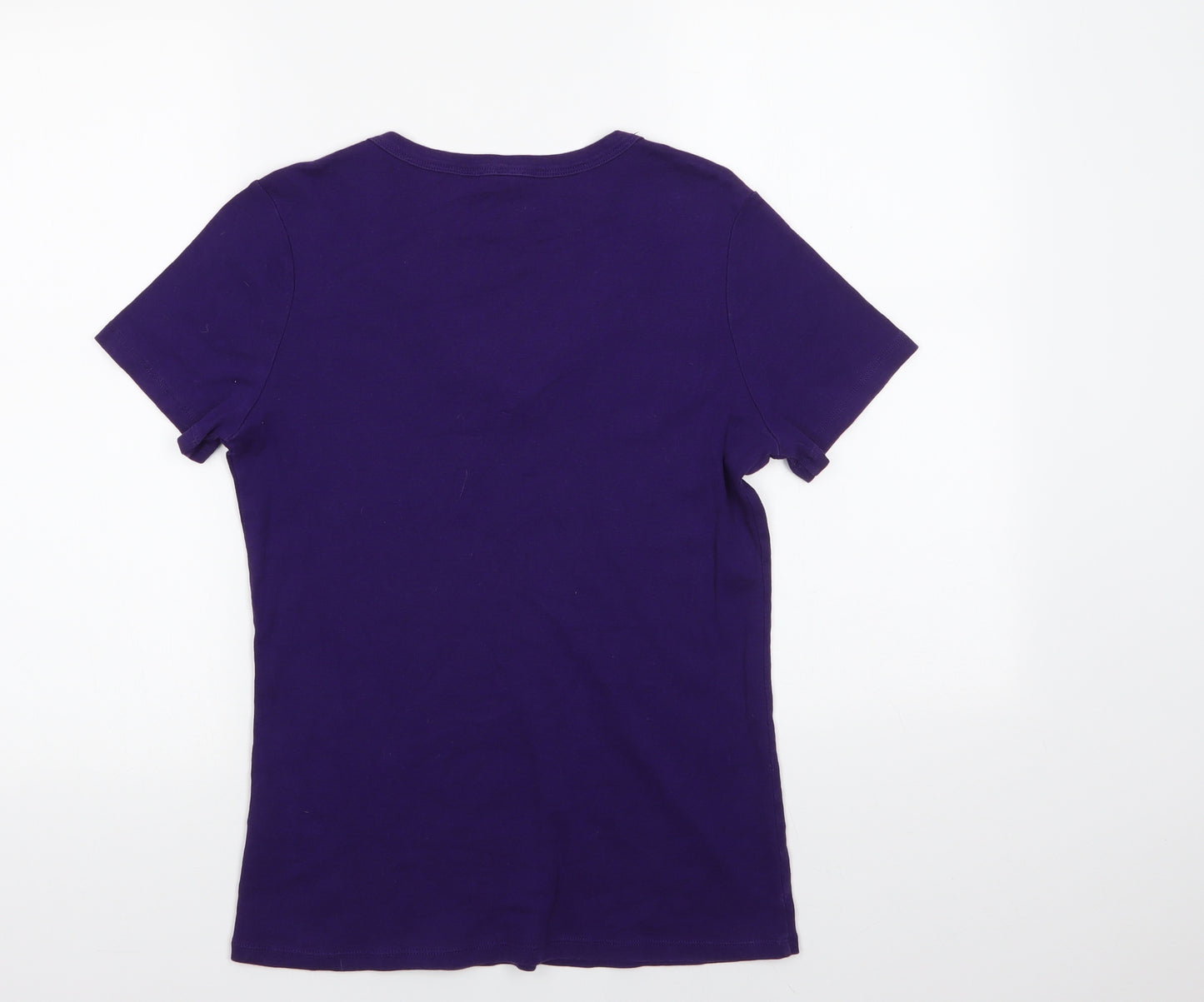 M&S Womens Purple  Cotton Basic T-Shirt Size 14 V-Neck