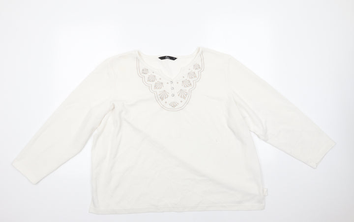 BM Womens White  Polyester Basic Blouse Size XL V-Neck