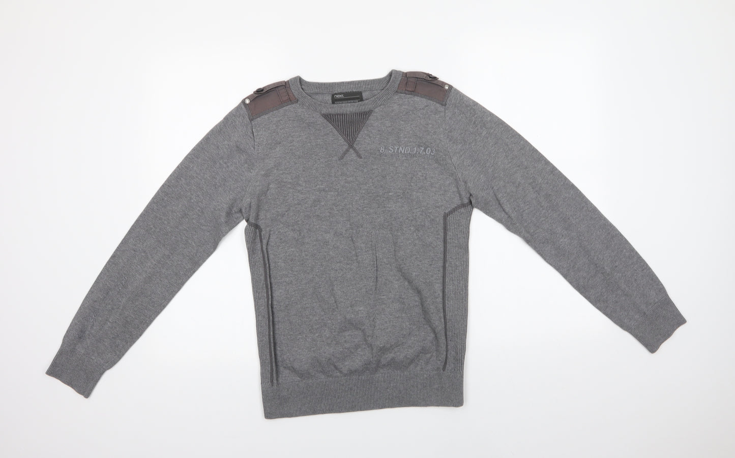 NEXT Mens Grey Crew Neck  Cotton Pullover Jumper Size S