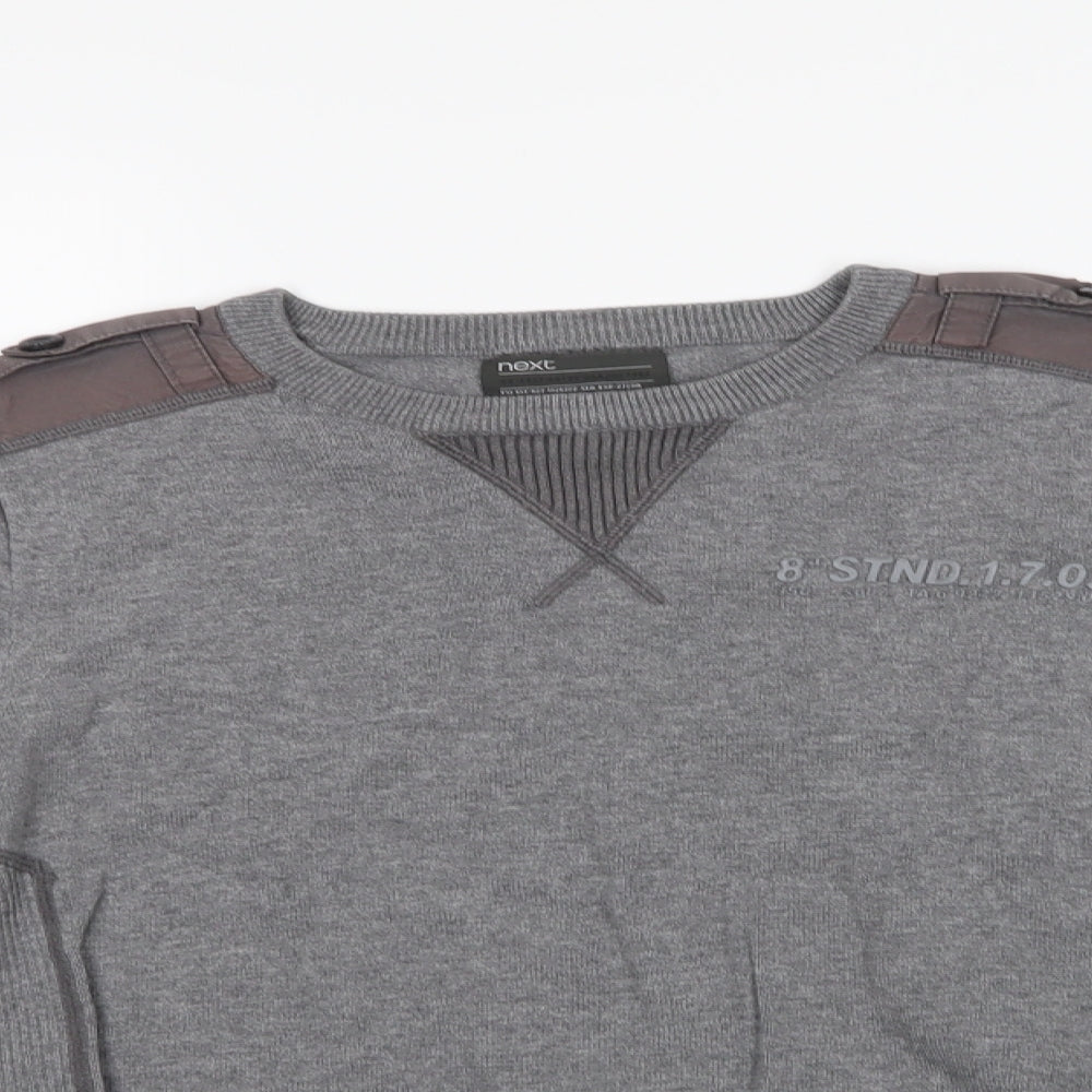 NEXT Mens Grey Crew Neck  Cotton Pullover Jumper Size S
