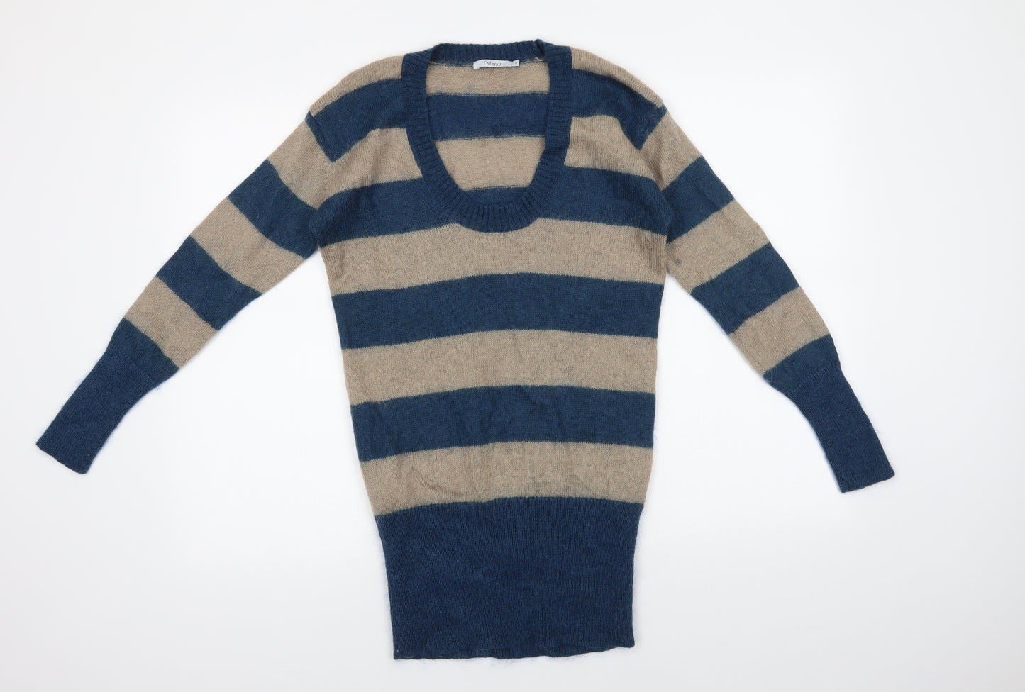Sfera Womens Blue Scoop Neck Striped Mohair Tunic Jumper Size M