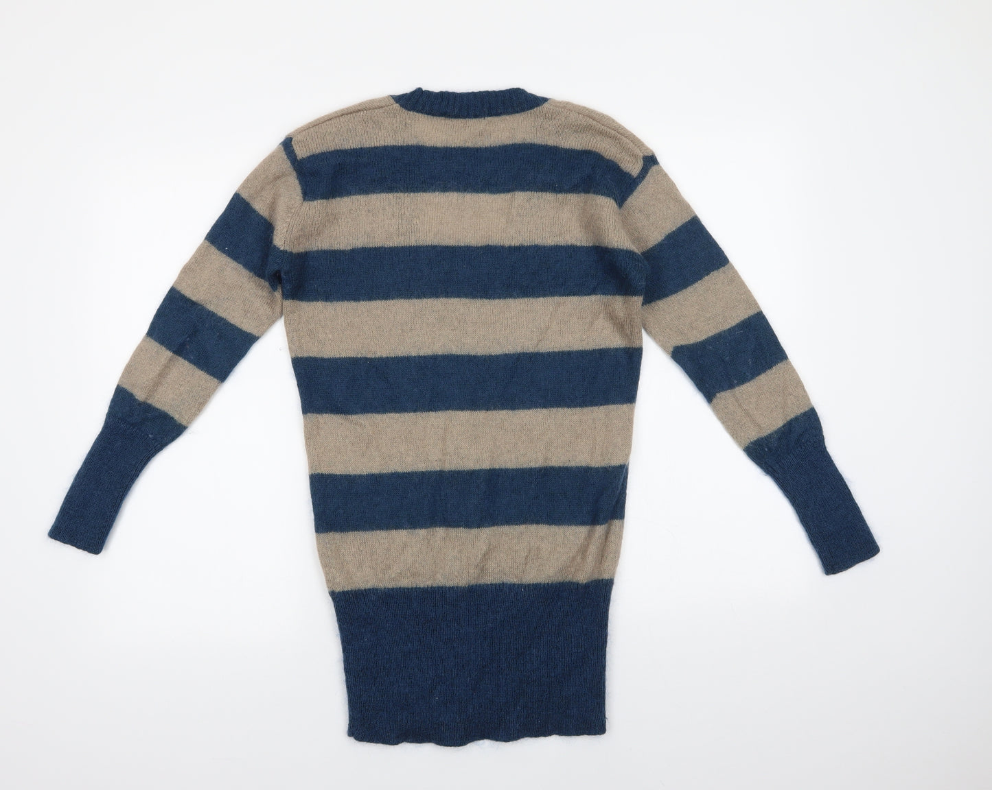 Sfera Womens Blue Scoop Neck Striped Mohair Tunic Jumper Size M