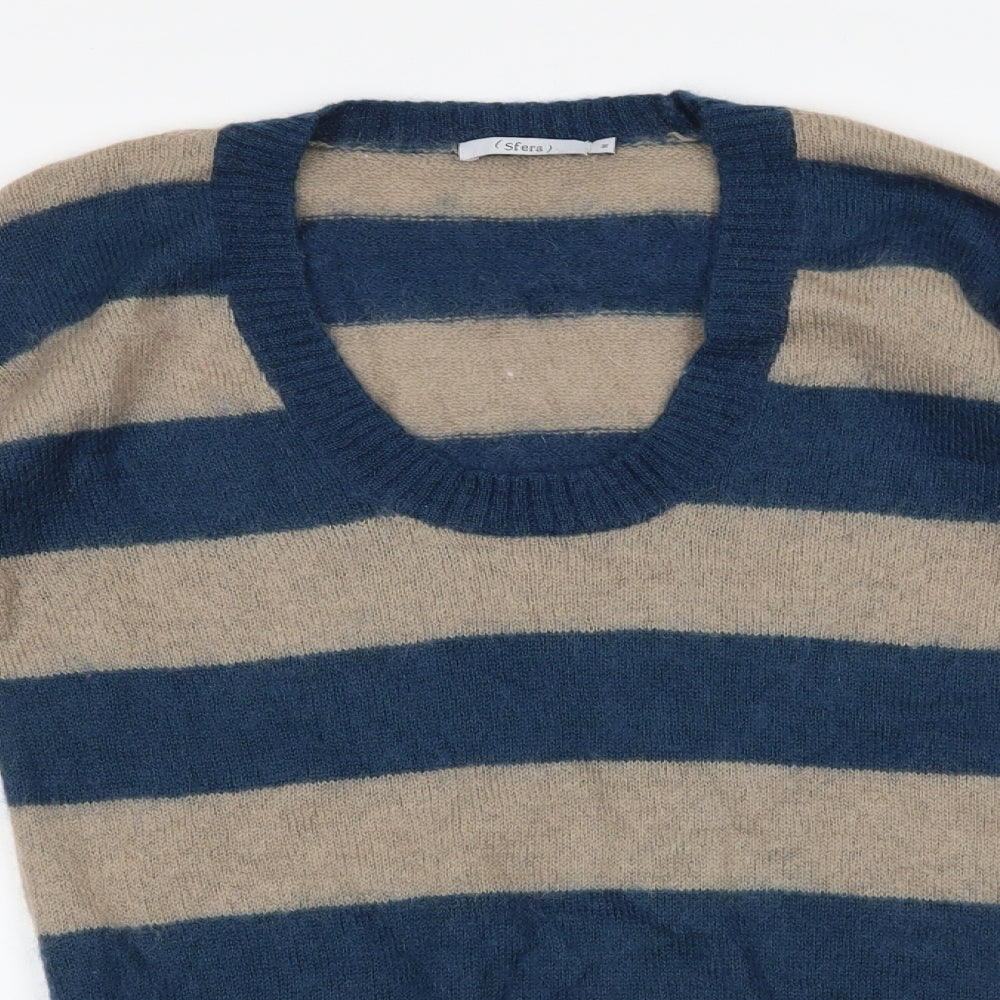 Sfera Womens Blue Scoop Neck Striped Mohair Tunic Jumper Size M