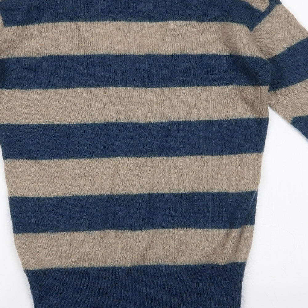 Sfera Womens Blue Scoop Neck Striped Mohair Tunic Jumper Size M