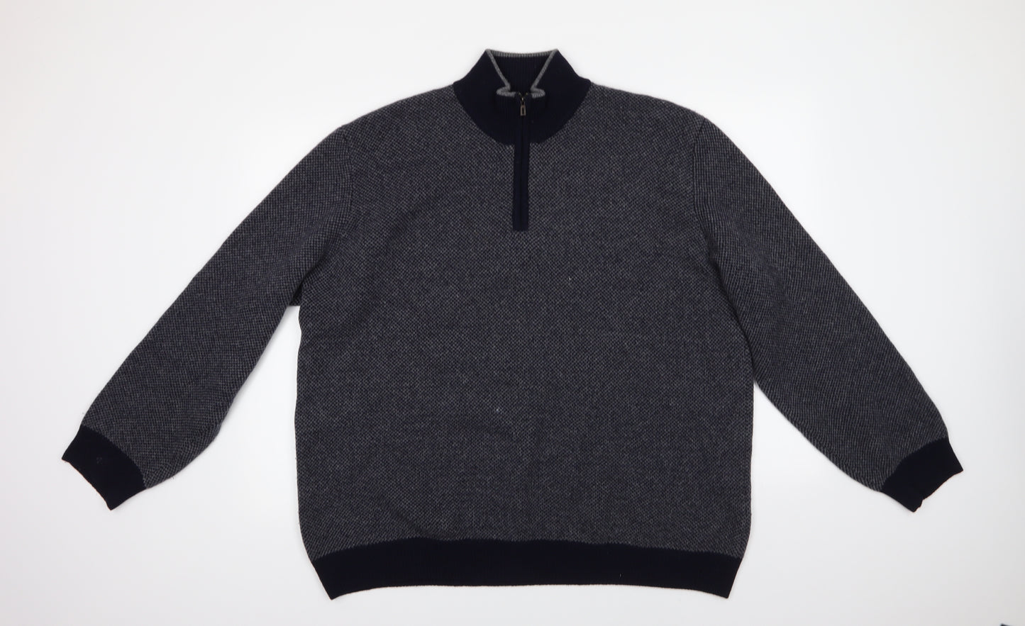 M&S Mens Blue Collared  Wool Henley Jumper Size XL