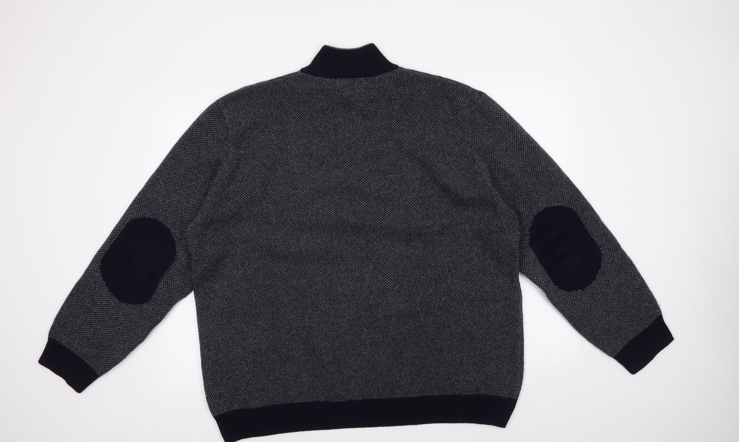 M&S Mens Blue Collared  Wool Henley Jumper Size XL