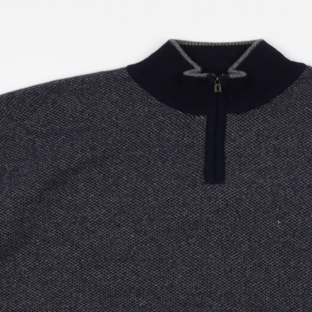 M&S Mens Blue Collared  Wool Henley Jumper Size XL