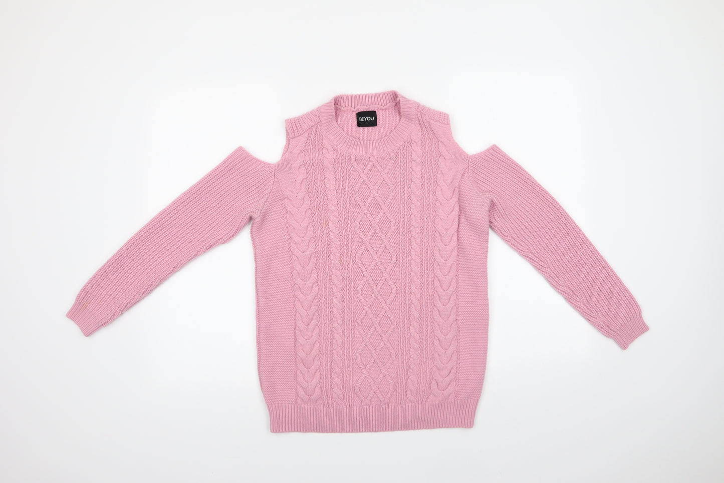 Be You Womens Pink Crew Neck  Acrylic Pullover Jumper Size 12   - Cold Shoulder