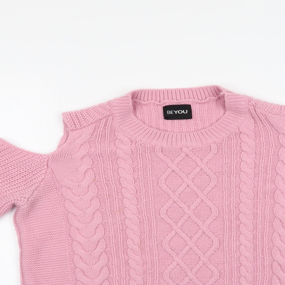 Be You Womens Pink Crew Neck  Acrylic Pullover Jumper Size 12   - Cold Shoulder