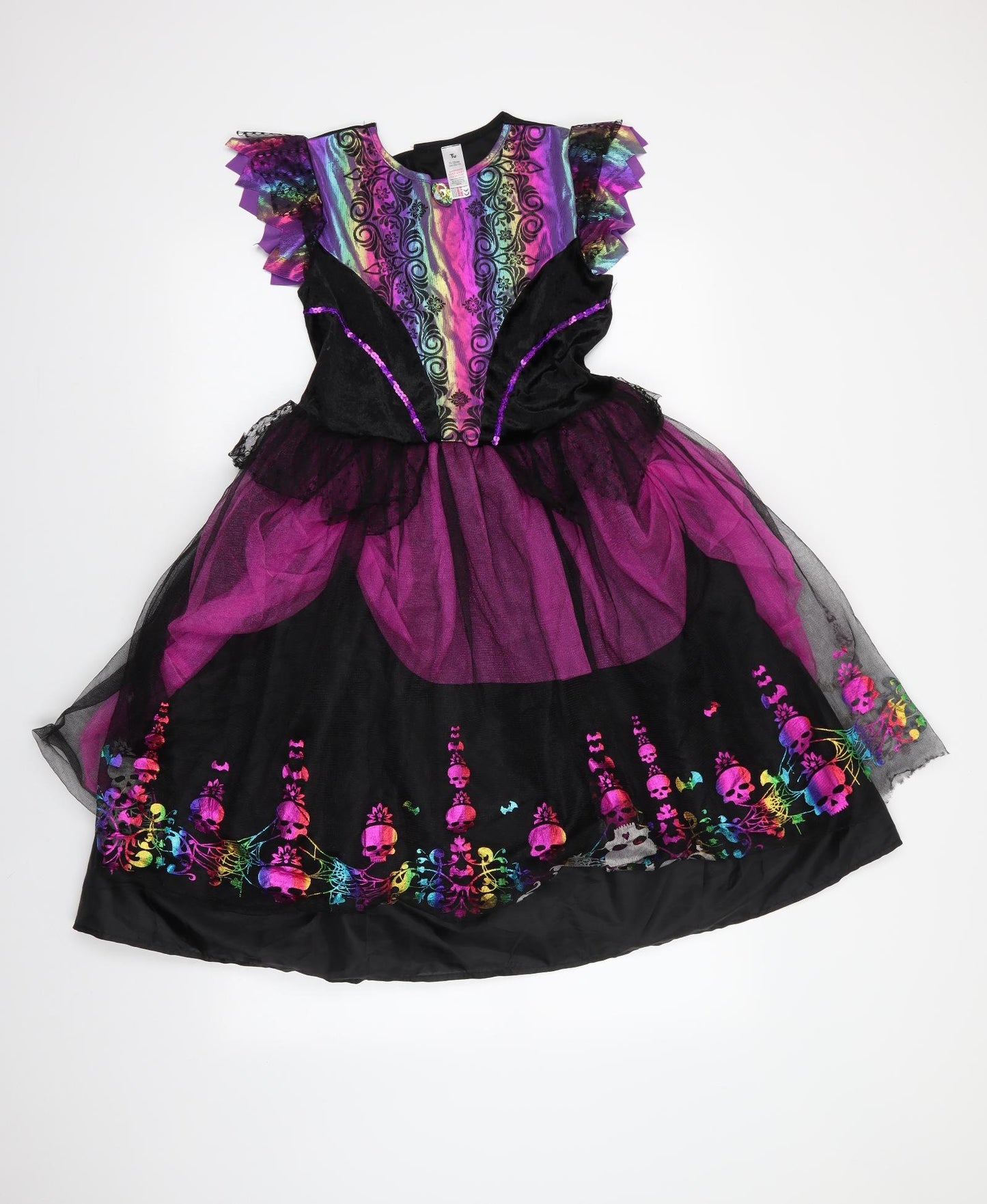 TU Girls Black Floral Polyester Fit & Flare    Crew Neck  - Halloween Fancy Dress