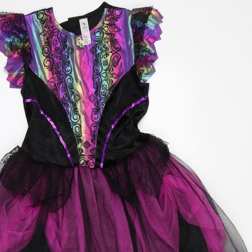 TU Girls Black Floral Polyester Fit & Flare    Crew Neck  - Halloween Fancy Dress
