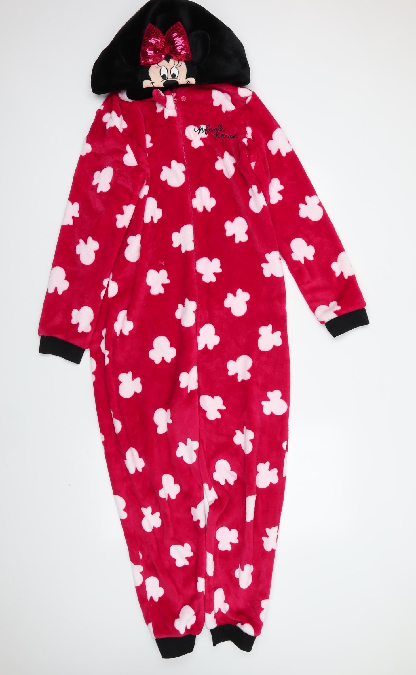 Primark Girls Red Geometric Polyester  Bodysuit Size 12-13 Years  Zip - Minnie Mouse Onesie