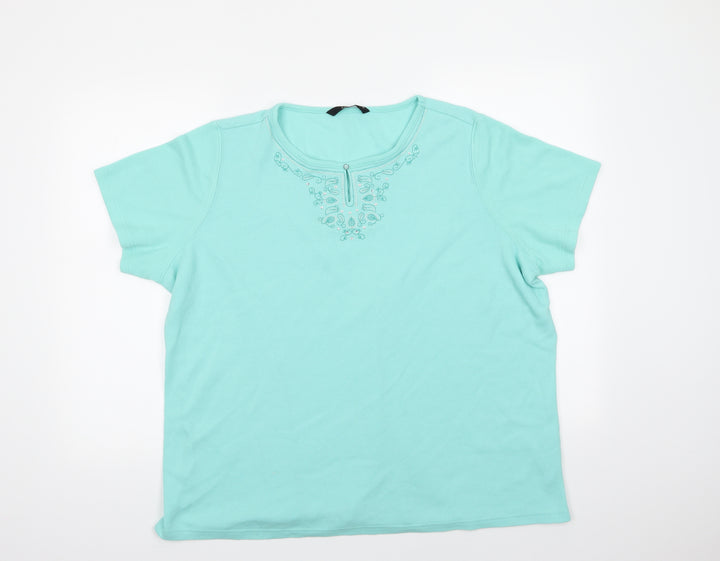 BM Womens Green  Cotton Basic Blouse Size XL Crew Neck
