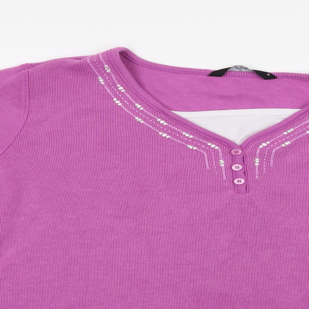 BM Womens Purple  Polyester Basic Blouse Size XL V-Neck