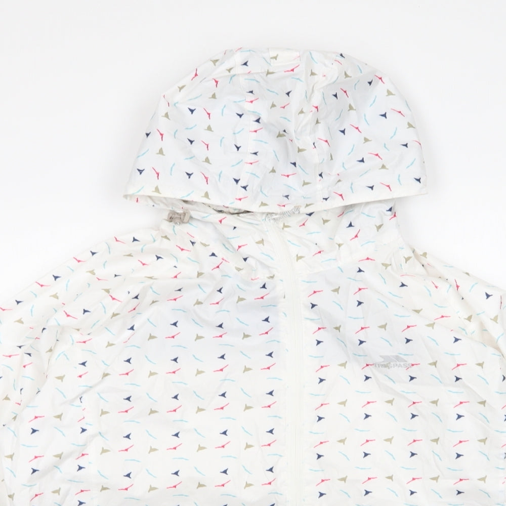 Trespass Womens White Geometric  Rain Coat Jacket Size L  Zip