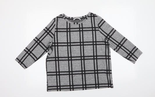 Front view of Tu women’s grey crew neck check polyester jumper, size UK 12