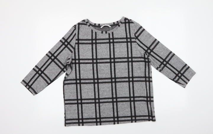 TU Womens Grey Crew Neck Check Polyester Pullover Jumper Size 12