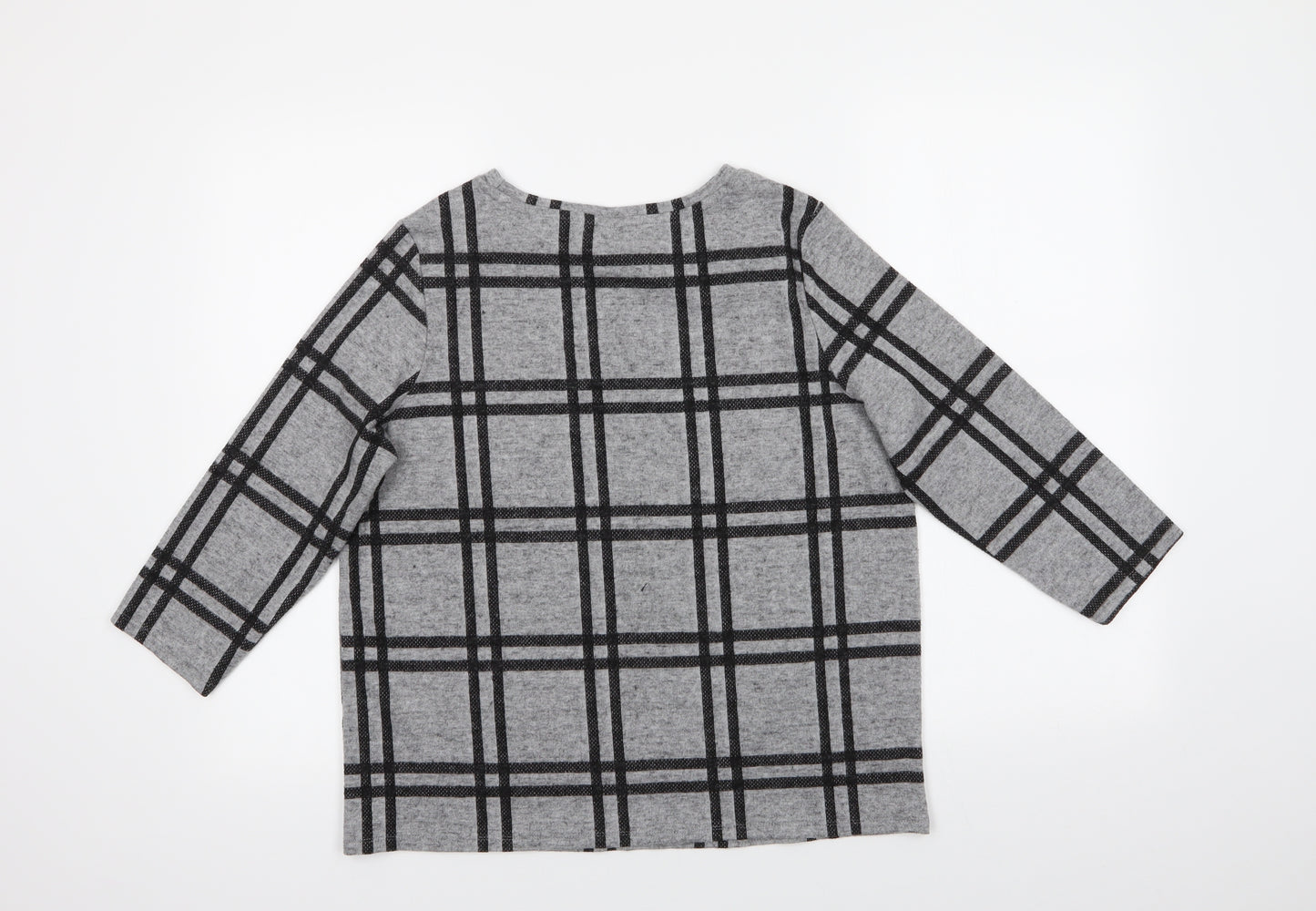 TU Womens Grey Crew Neck Check Polyester Pullover Jumper Size 12