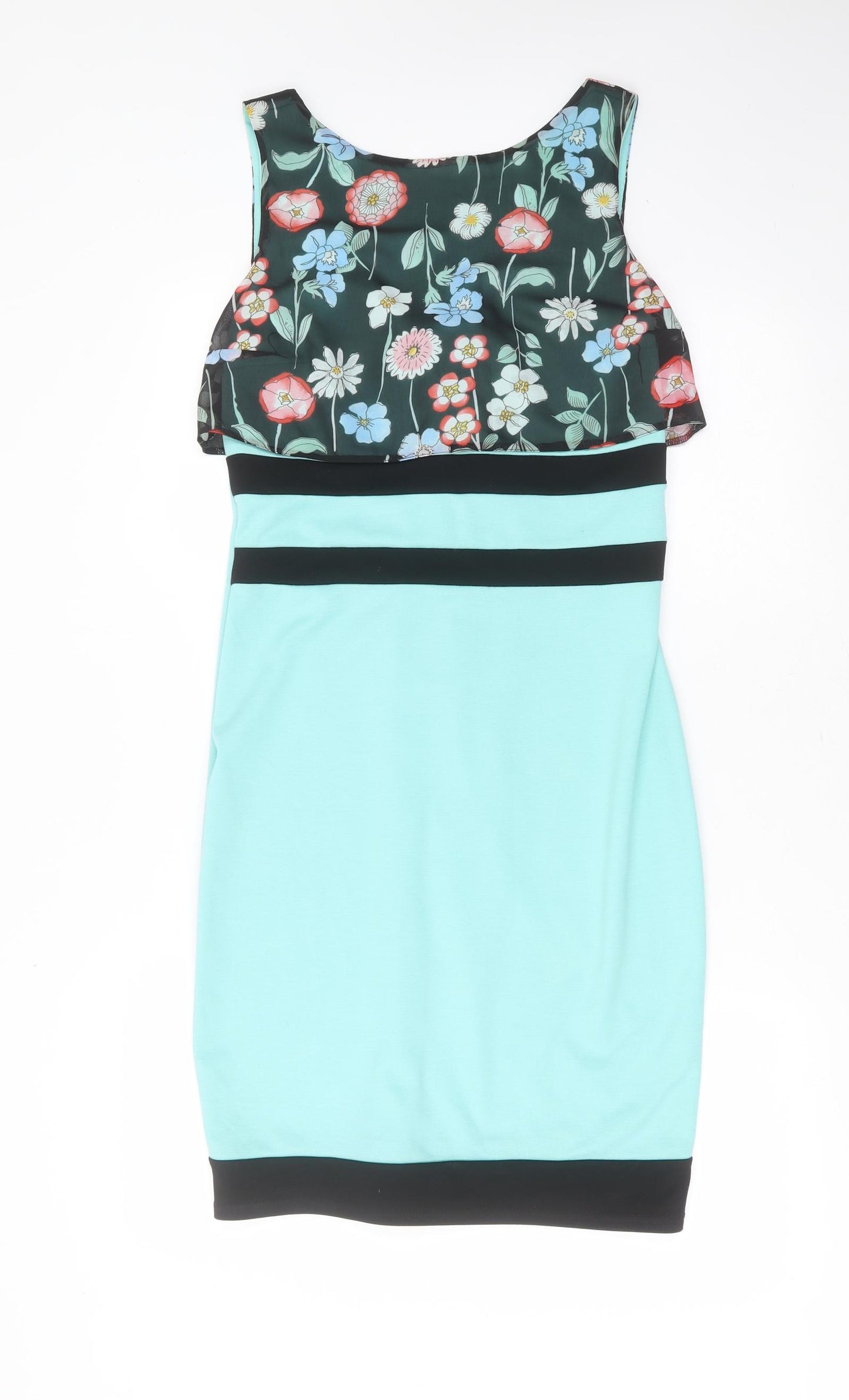 distress Womens Green Floral Polyester Shift  Size 14  Round Neck