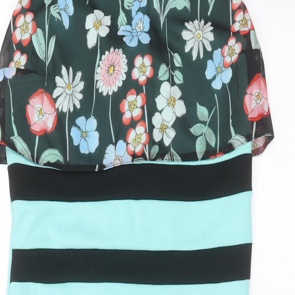 distress Womens Green Floral Polyester Shift  Size 14  Round Neck