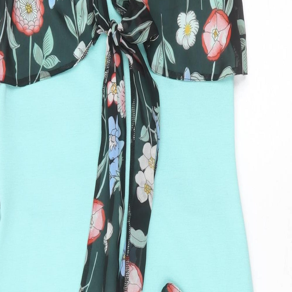 distress Womens Green Floral Polyester Shift  Size 14  Round Neck