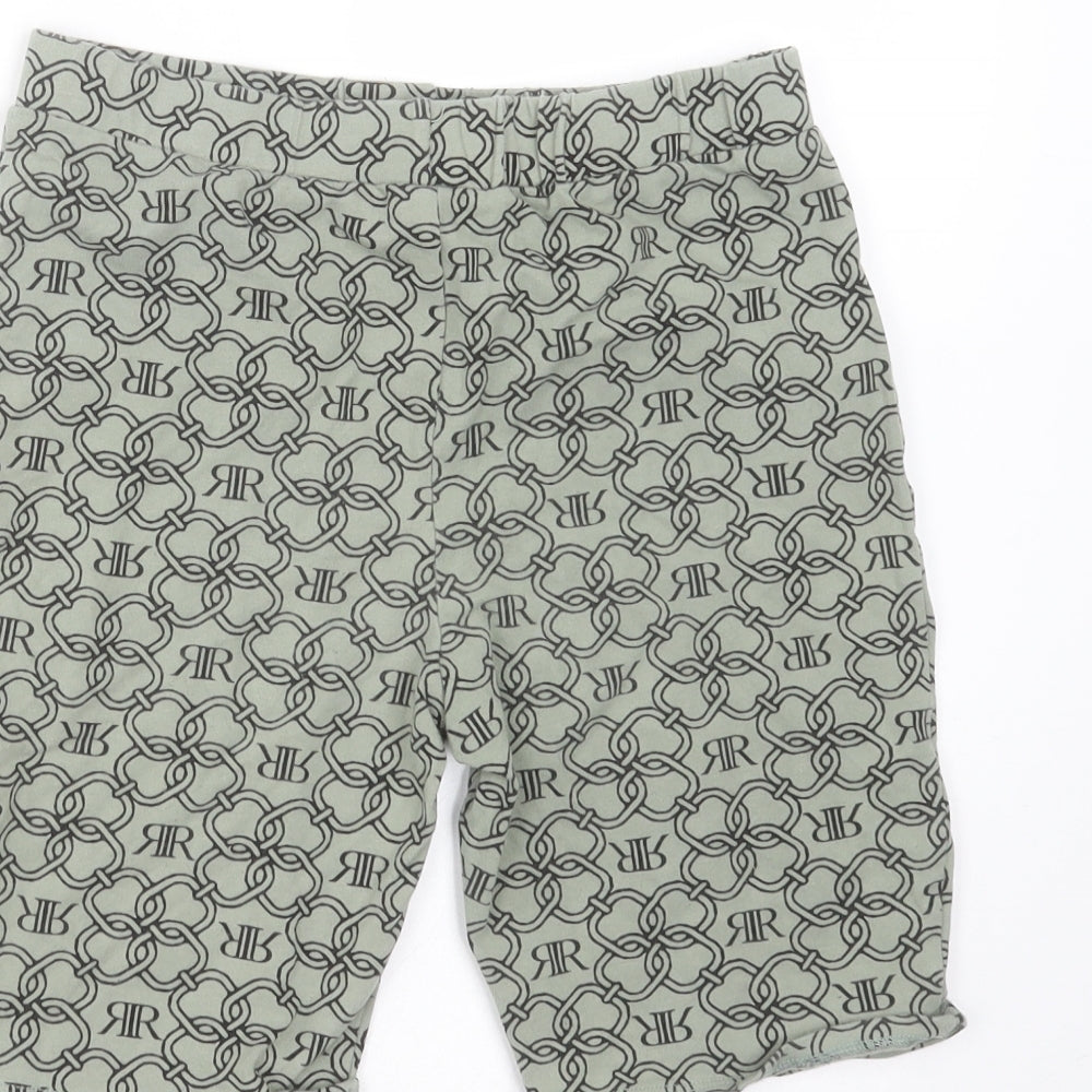 River Island Girls Green Geometric Cotton Biker Shorts Size 11-12 Years  Extra-Slim  - Cycling shorts