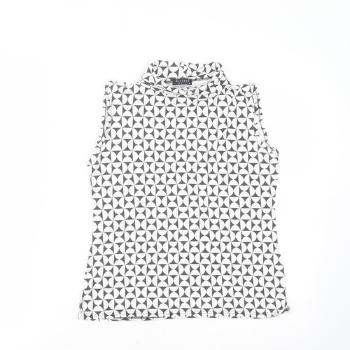 Sisters Point Womens White Geometric Polyester Basic Blouse Size S Round Neck