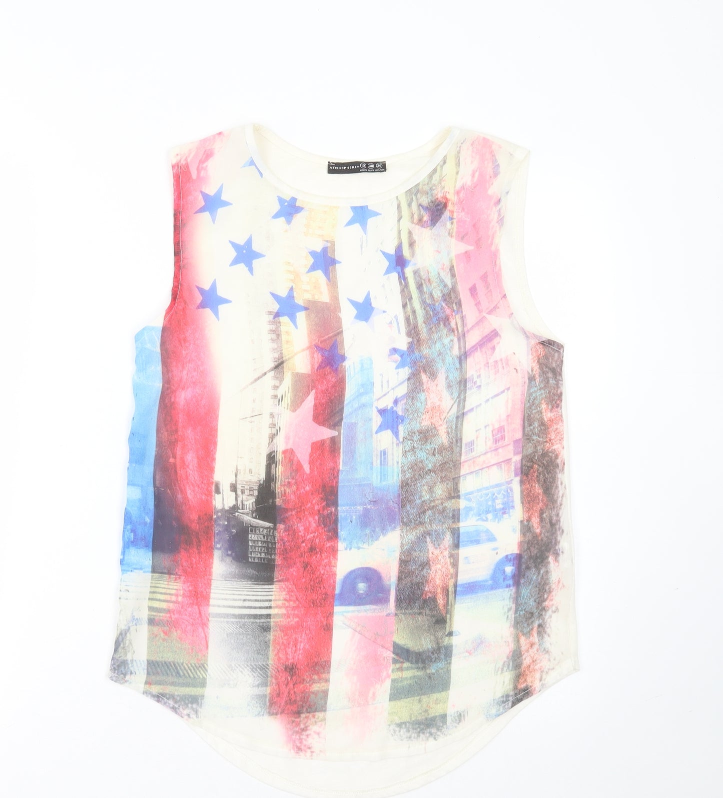Primark Womens Ivory  Polyester Basic Blouse Size 10 Round Neck - Stars and Stripes