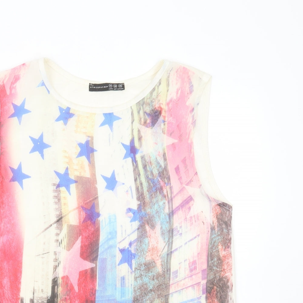 Primark Womens Ivory  Polyester Basic Blouse Size 10 Round Neck - Stars and Stripes