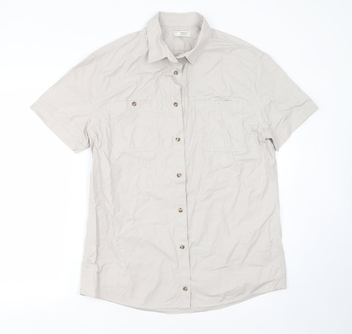 celio* Mens Grey  Cotton Blend  Button-Up Size L Collared Button