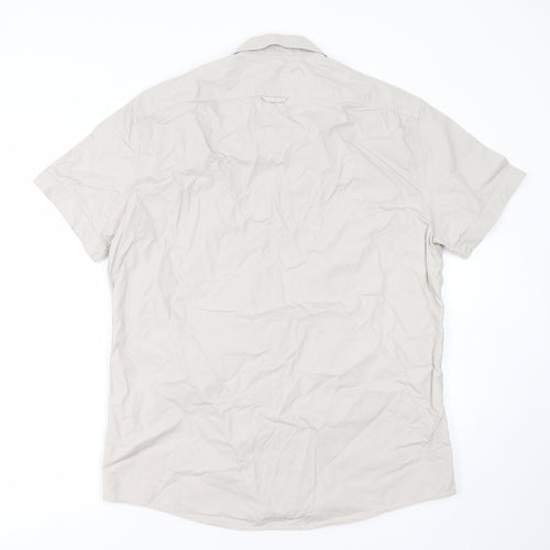 celio* Mens Grey  Cotton Blend  Button-Up Size L Collared Button