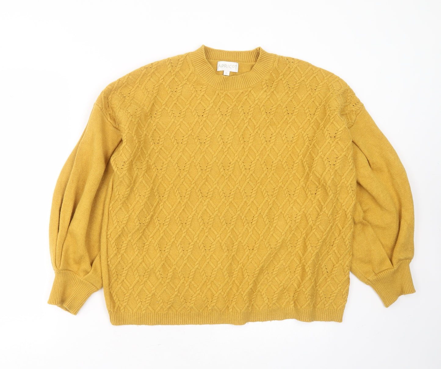 Apricot Womens Yellow Round Neck Geometric Viscose Pullover Jumper Size XL