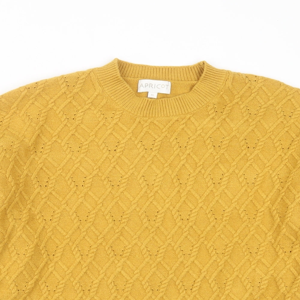 Apricot Womens Yellow Round Neck Geometric Viscose Pullover Jumper Size XL
