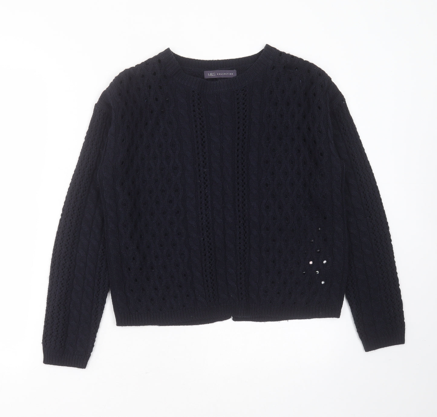 Marks and Spencer Womens Blue Round Neck Geometric Acrylic Pullover Jumper Size 10