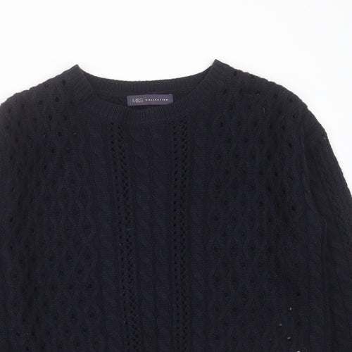 Marks and Spencer Womens Blue Round Neck Geometric Acrylic Pullover Jumper Size 10