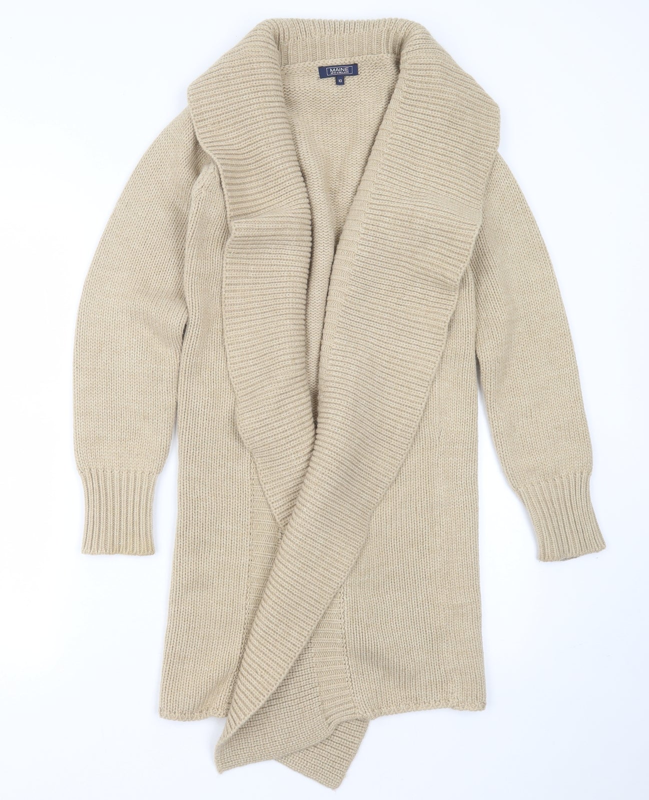 Maine New England Womens Beige Collared  Acrylic Cardigan Jumper Size 10