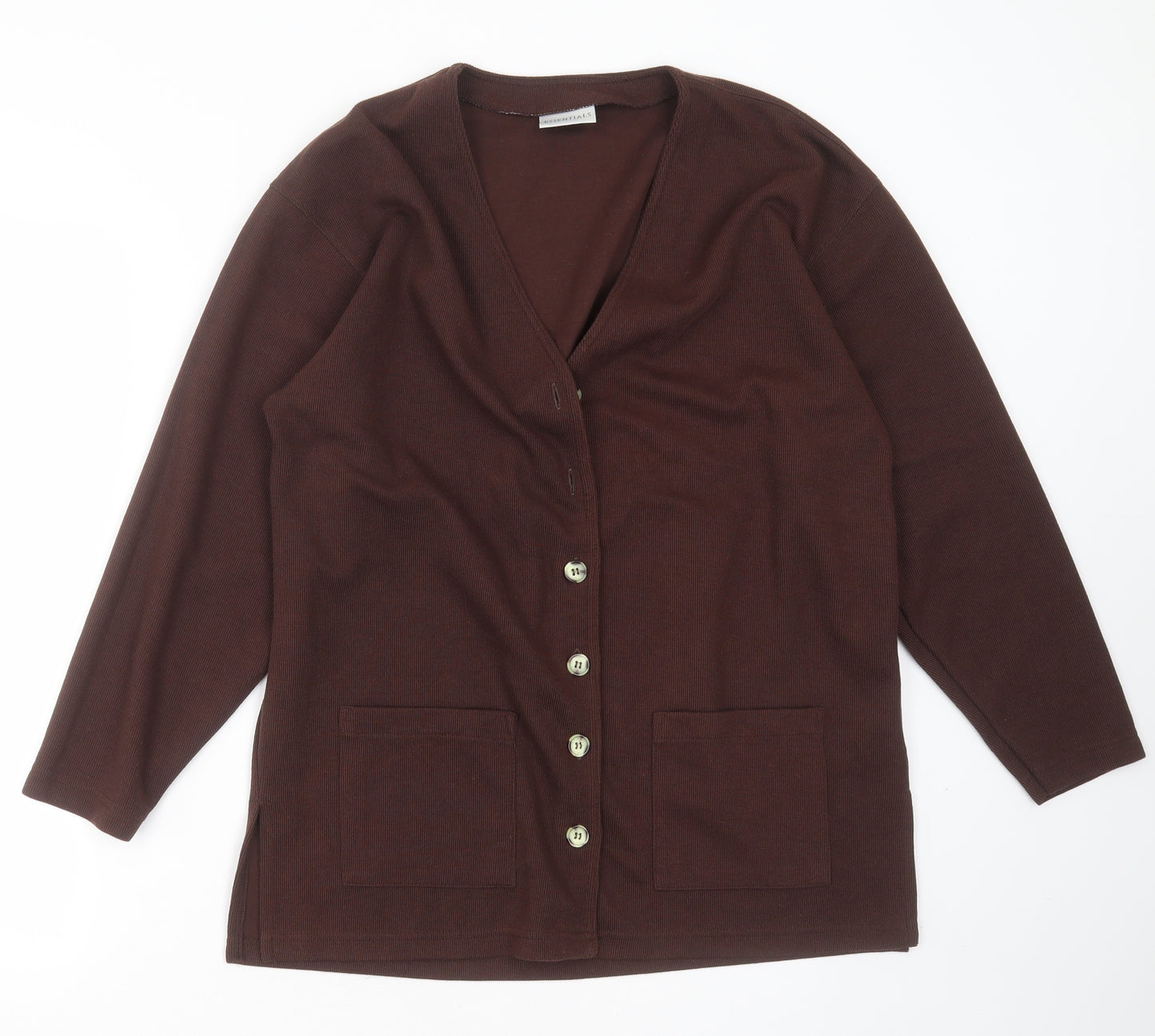 Essentials Womens Brown V-Neck  Polyester Cardigan Jumper Size 14