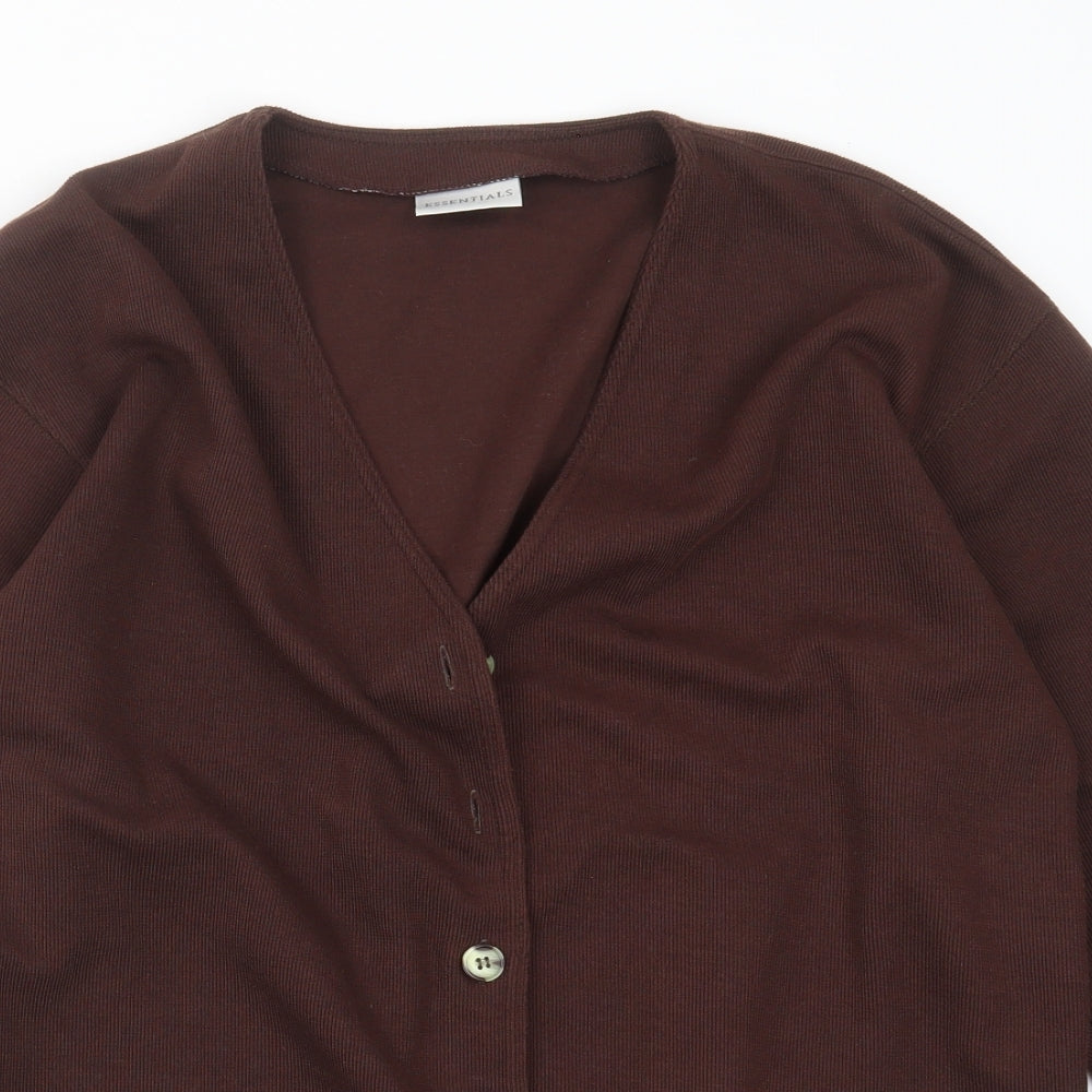 Essentials Womens Brown V-Neck  Polyester Cardigan Jumper Size 14