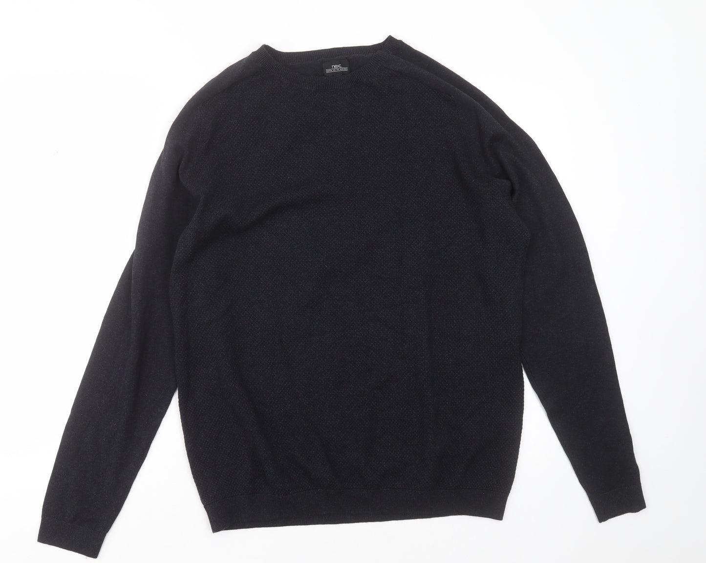 NEXT Mens Blue Round Neck Geometric Cotton Pullover Jumper Size L