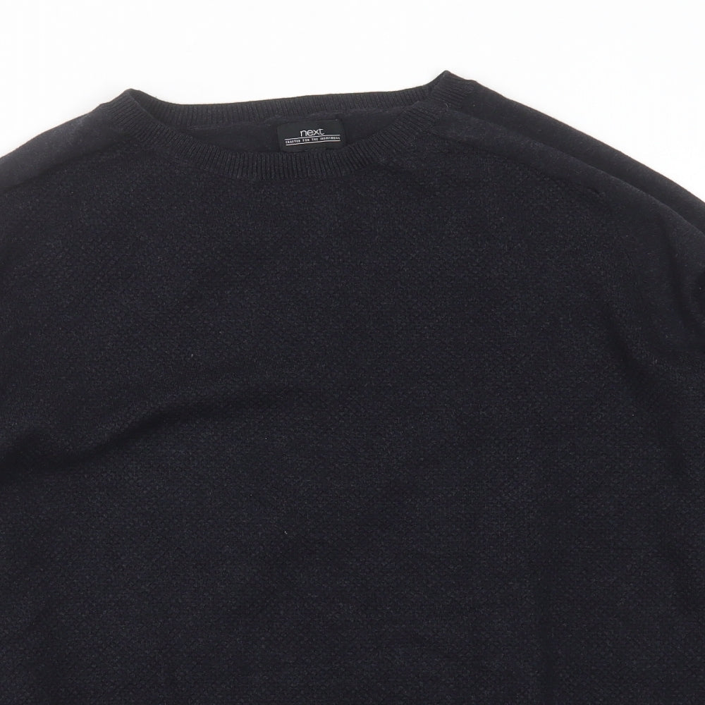 NEXT Mens Blue Round Neck Geometric Cotton Pullover Jumper Size L