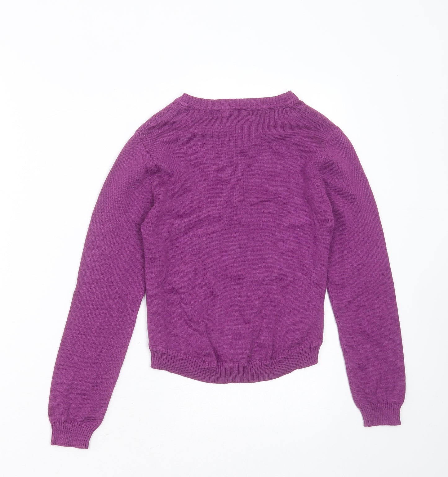 pep&Co Girls Purple Round Neck Geometric Cotton Cardigan Jumper Size 7-8 Years  Button