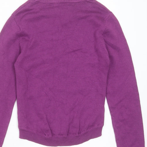 pep&Co Girls Purple Round Neck Geometric Cotton Cardigan Jumper Size 7-8 Years  Button