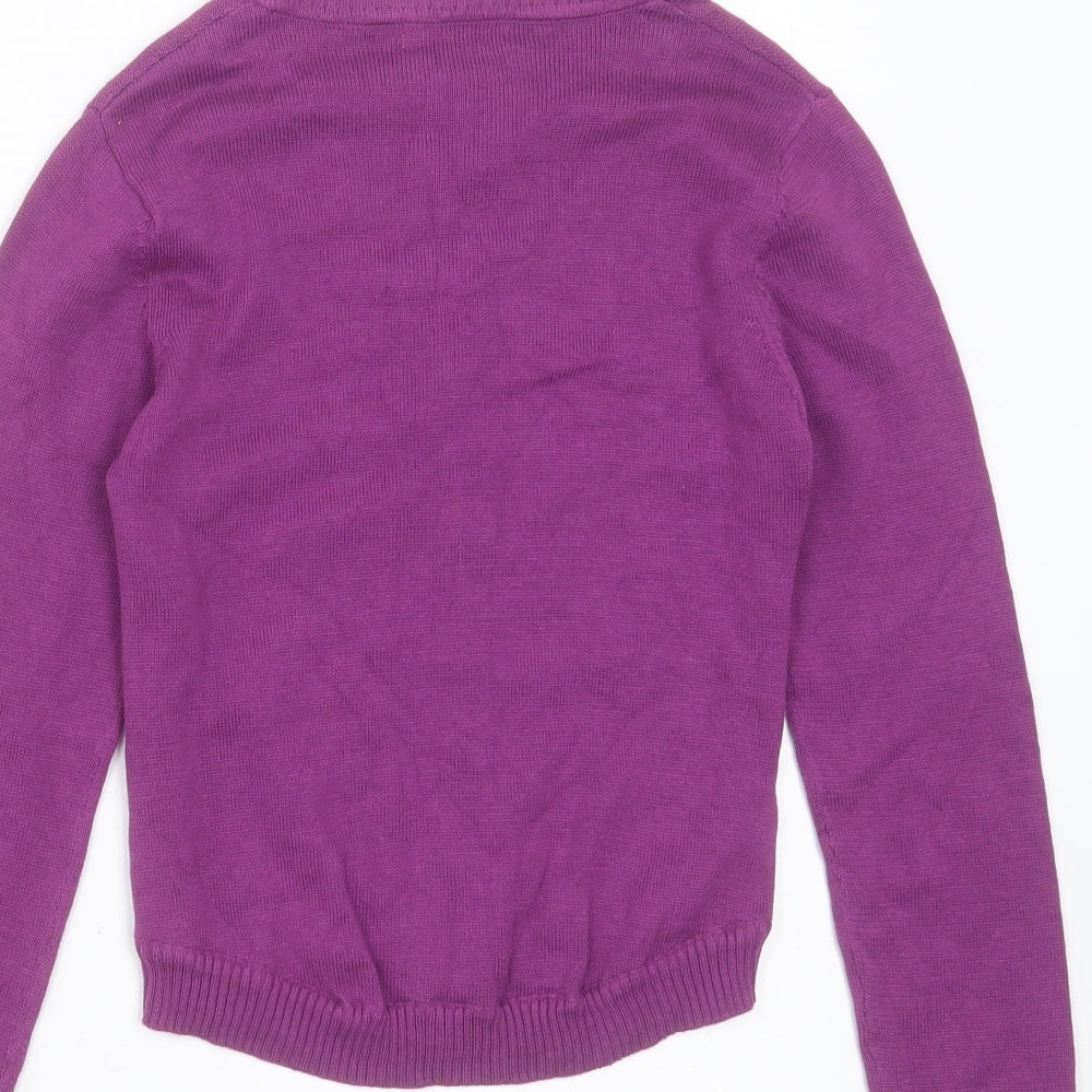 pep&Co Girls Purple Round Neck Geometric Cotton Cardigan Jumper Size 7-8 Years  Button