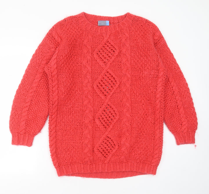 Expressions Womens Pink Round Neck Geometric Acrylic Pullover Jumper Size 12