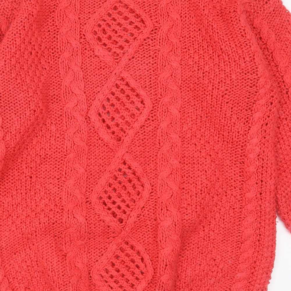 Expressions Womens Pink Round Neck Geometric Acrylic Pullover Jumper Size 12