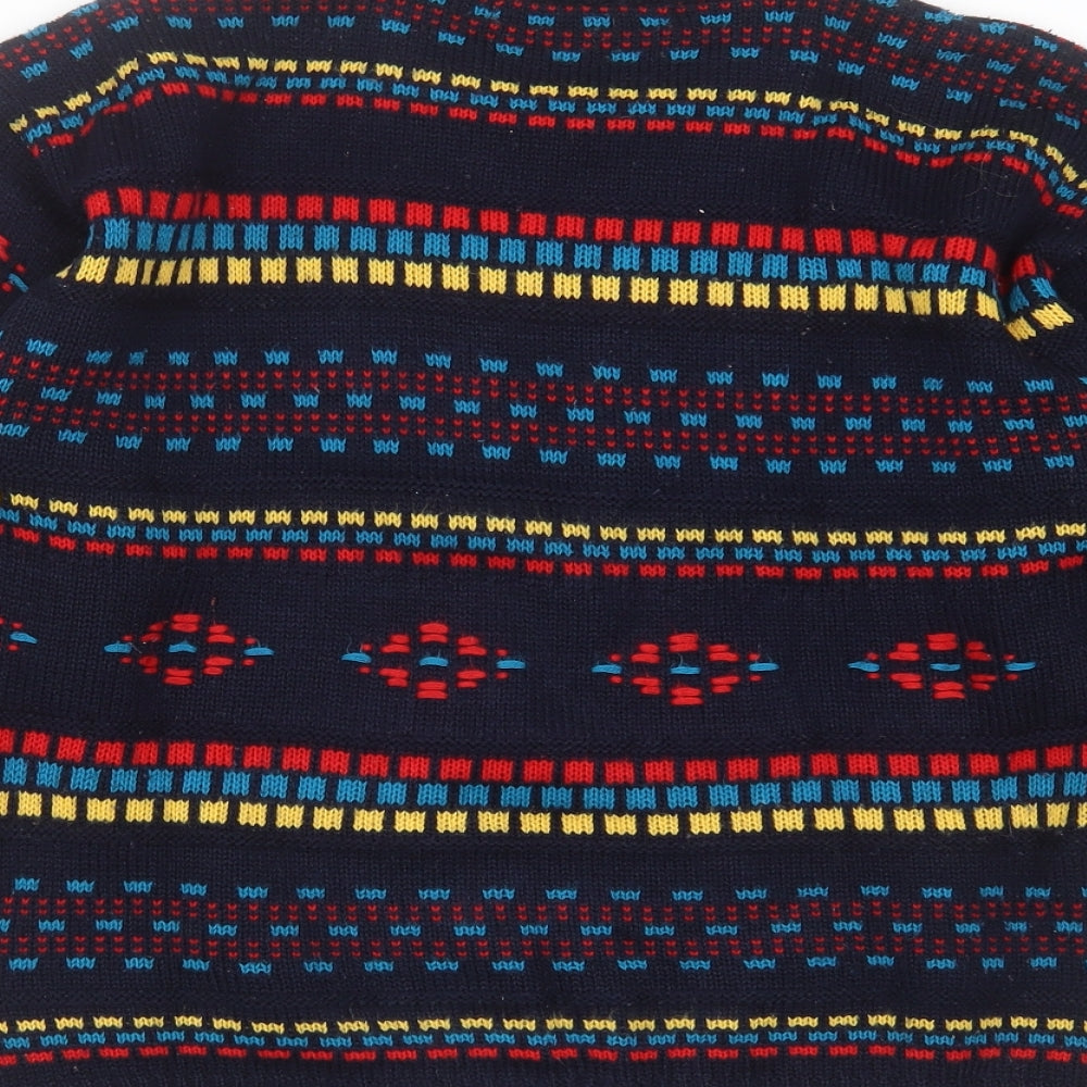 st Michael Womens Blue Round Neck Geometric Acrylic Pullover Jumper Size 8