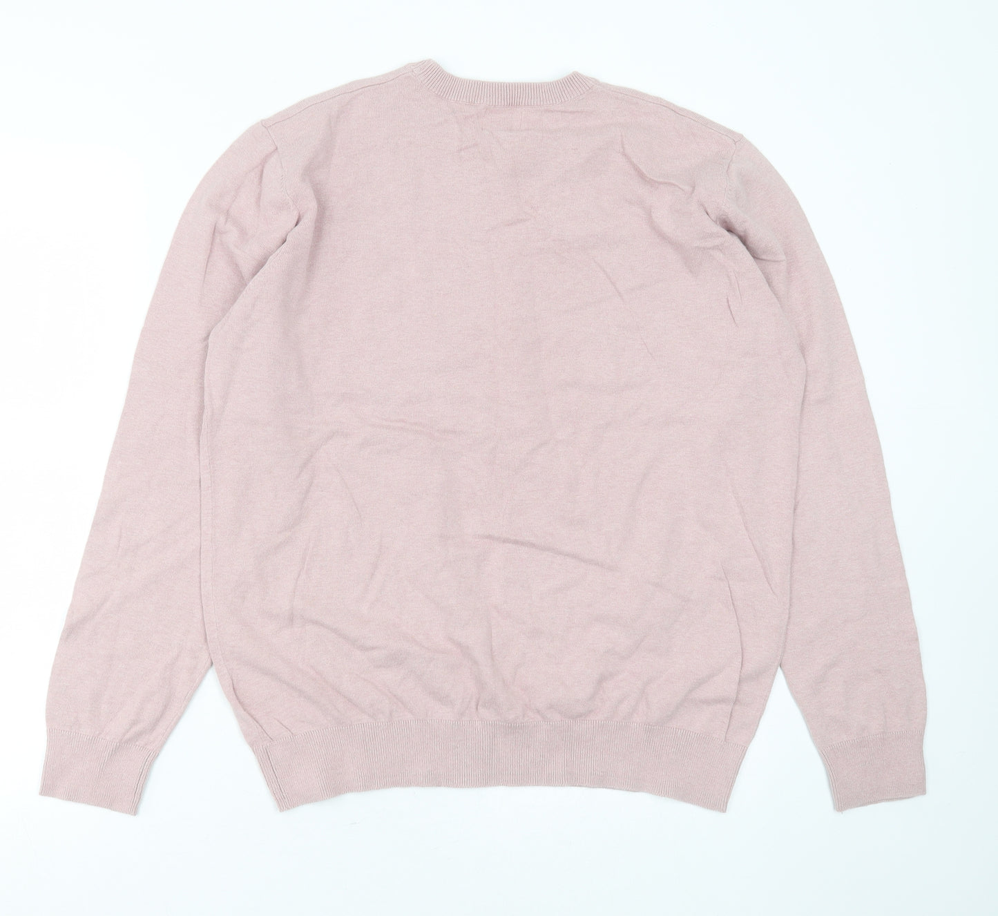 ACW85 Mens Pink Round Neck  Cotton Pullover Jumper Size L
